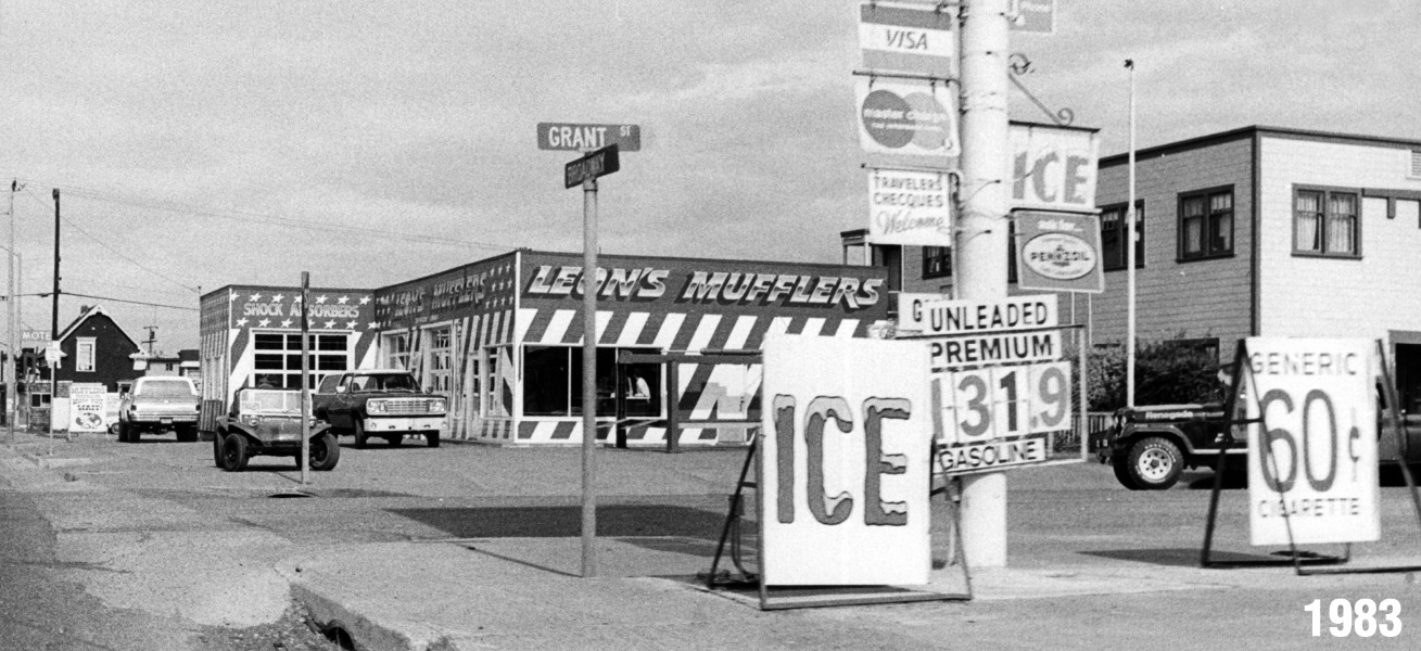 Old black and white photo of Leon's Car Care Center